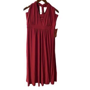 Truth & fable NWT Deep Red Maxi Dress Multi-way halter large made in turkey